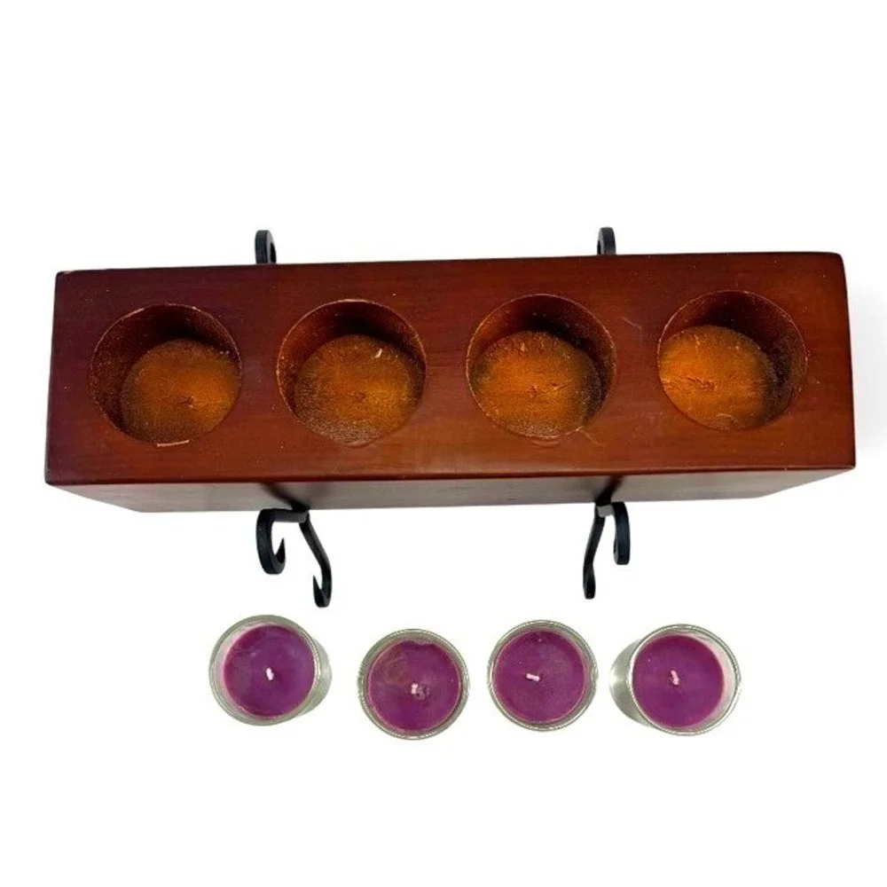 Rustic Wood Sugar Mold Votive Candle Holder 4 Hole Farmhouse‎ Centerpiece Stand